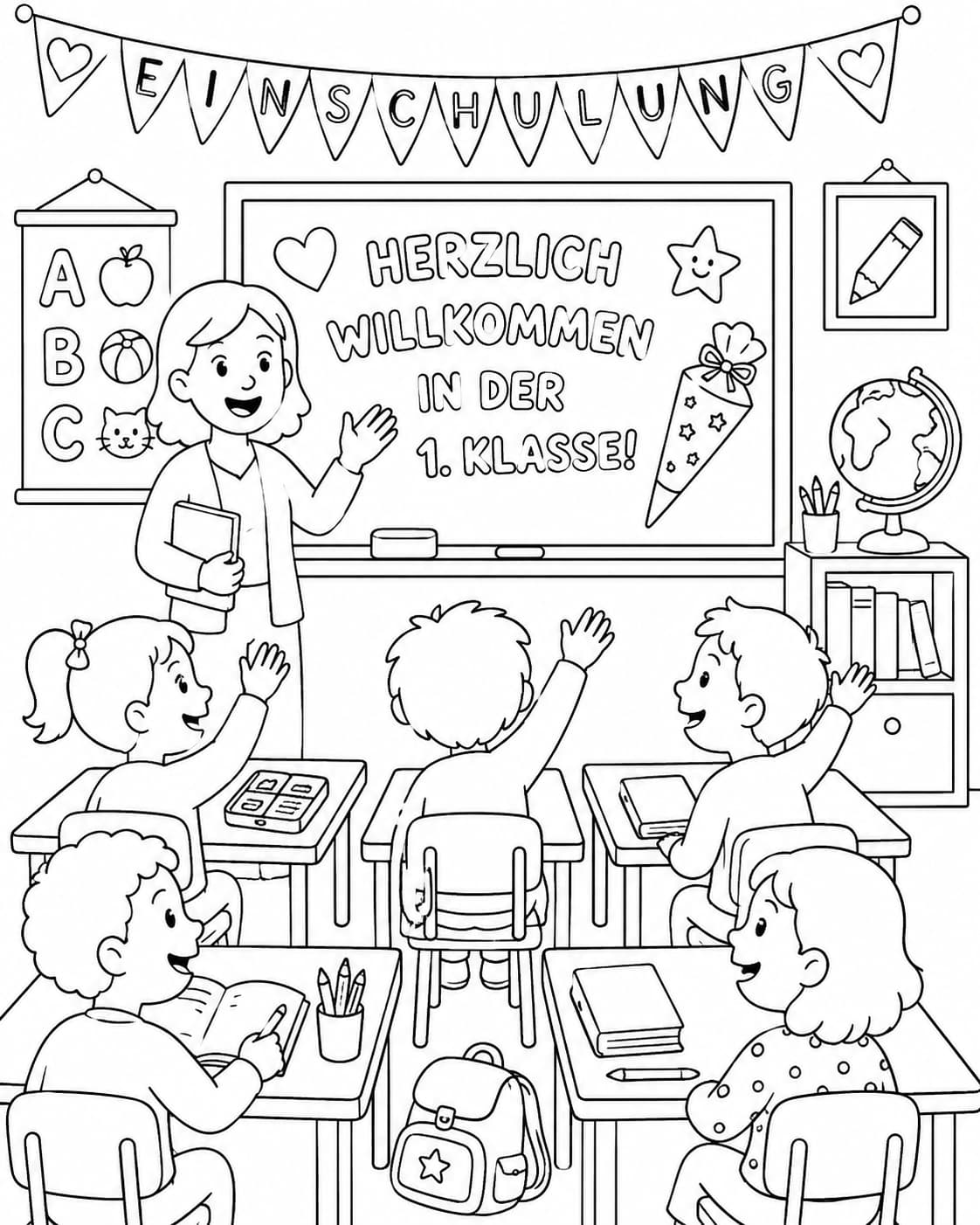 Einschulung Motiv 2 als kostenloses Ausmalbild für Kinder